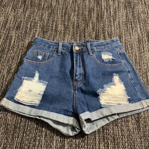 SHEIN Jean Shorts High Waist Distressed